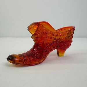 Vintage Fenton Amberina Hobnail Glass Cat Head Shoe